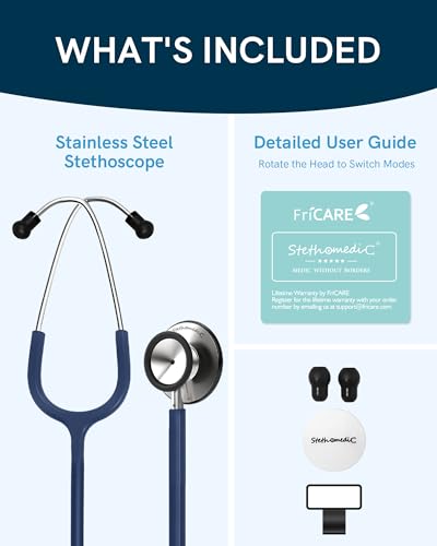 FriCARE Dual Head Stethoscope - Stethoscopes for Nurses, Medical Nursing Students, Paramedics/EMT/LVN/VNA Backup Estetoscopio, Navy Blue Tube, Stainless Steel Chestpiece - Thumbnail 6