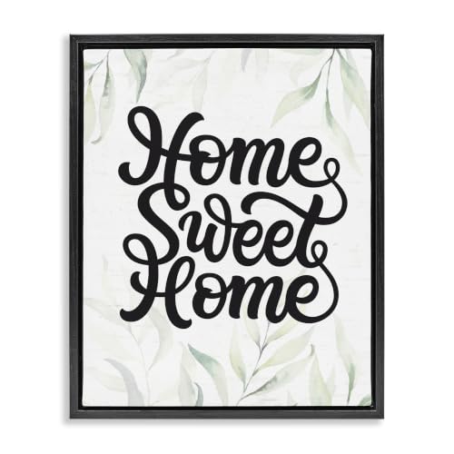 'Sweet Home Bold Retro Calligraphy Plant Leaves'| Floating Frame Canvas Art