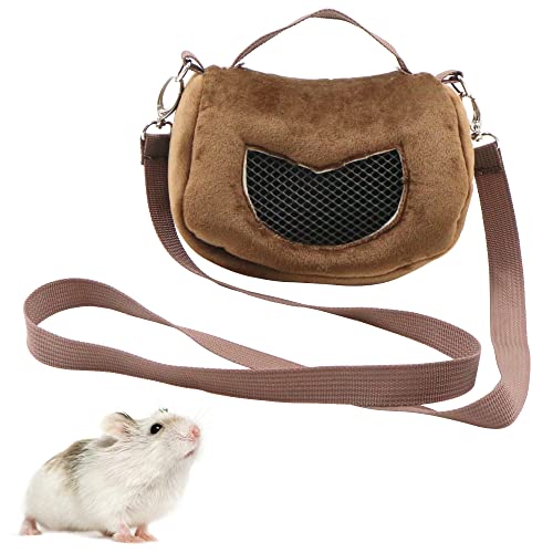 Sac Transport Hamster d'animal Compagnie - 12*10*9cm Lits pour Petits Animaux Sac de Voyage d'extérieur avec Fermeture éclair, Sangle Amovible, Convient aux Hamsters, cochons d'Inde, Brun, 1 pièce