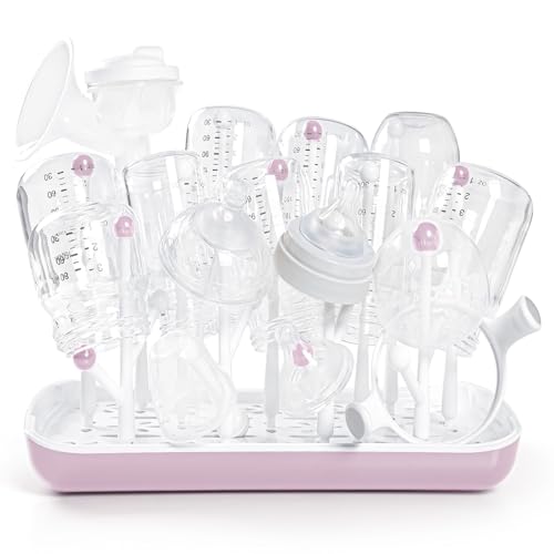 Image of Termichy Baby Bottle Drying Rack, Large Capacity Baby Bottle Rack for Bottles, Dry Rack with Removable Water Tray(Pink)