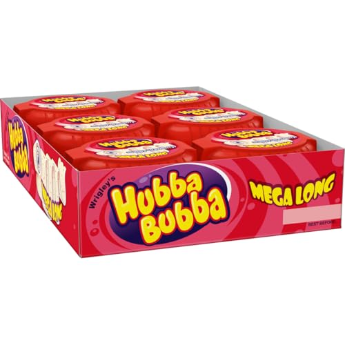 Hubba Bubba Chewing Gum, Snappy Strawberry, Mega Long Tape, 12 Packs of 180 cm