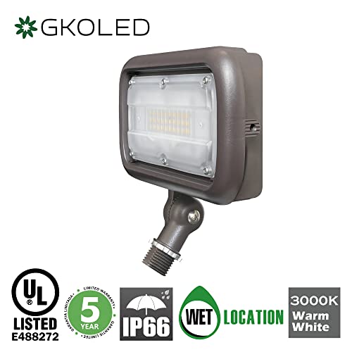 Gkoled 30W Led Floodlight, Outdoor Security Fixture, Waterproof, 100W Psmh Replace, 2700 Lumens, 3000K Warm White, 70Cri, 120-277V, 1/2" Adjustable Knuckle Mount, Ul-Listed, 5 Years Warranty #TOP2