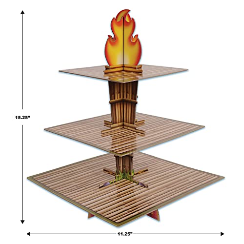 Beistle Tiki Torch Cupcake Stand Cake Holder Display, 15.25" x 11.25", Brown/Tan/Orange/Yellow
