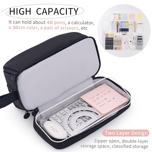 Image of CICIMELON Large Capacity Pen Pencil Case with 4 Compartments, Multi-Slot Pencil Pouch Bag Aesthetic School Supplies Organizer for Teens Adults (Black)