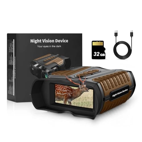 HMWOKPOT Night Vision Goggles 4K Binoculars Infrared Scope 4000mAh 80X Magnification (Optical 10X & Digital 8X) with 32GB SD Card, NVG Visual Distance 300M