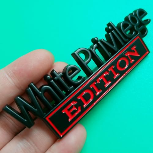 Image of White Privilege Edition Emblem with Strong Adhesive, Car Emblem 3D Badge Decal Car Truck Replacement Compatible with Universal Vehicle, Truck, SUV (Black Red)