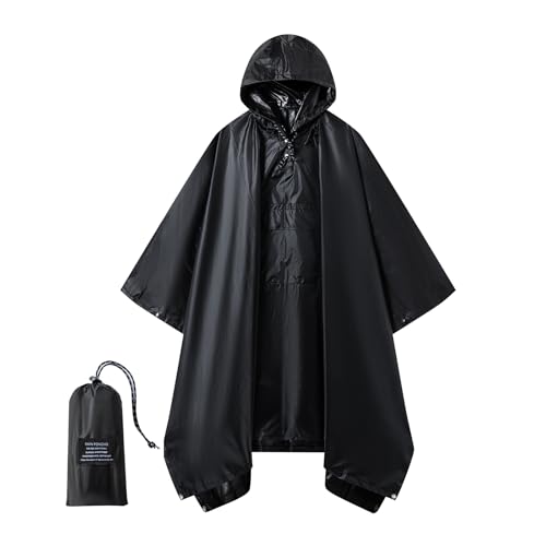 Hooded Rain Poncho for Adults - Waterproof Rain Coat and Lightweight Jacket 3-in-1 Multi-Function with Pockets