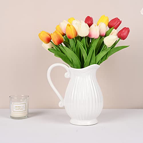 Livilan Artificial Tulips Real Touch 24 Pcs Multicolor Artificial Flowers Fake Tulip Bouquet Latex Material Fake Flower Tulip For Wedding Party Home Office Room Garden Office Diy Floral Arrangement #TOP7