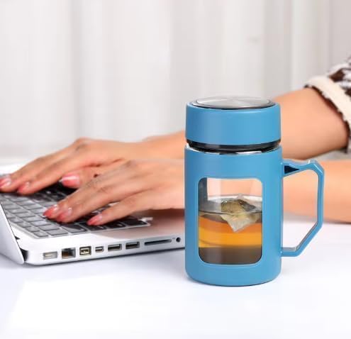 Image of 400 ML Double-Wall Borosilicate Glass Mug with Handle - Heat-Proof Clear Tea & Coffee Cup, Stylish Portable Drinkware for Home, Office & Travel