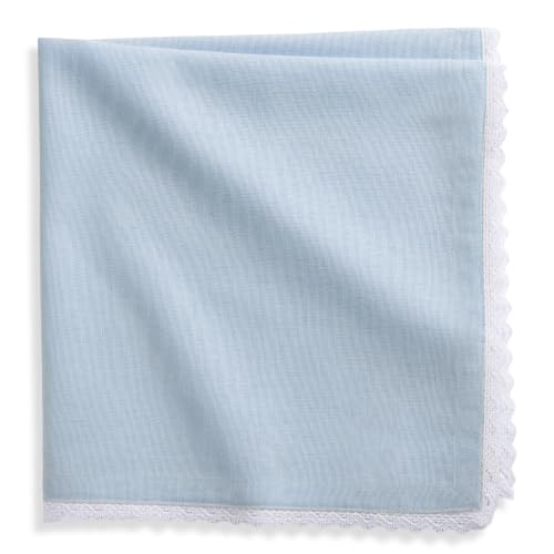 Image of FINGERCRAFT Lace Trim Cloth Napkins Set of 6, 20x20 Inch Cotton Linen Blend Dinner Napkins, Reusable Washable Table Napkins for Wedding, Farmhouse Dining, Parties & Home Decor (Sky Blue)