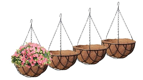 MTB Supply 4 Pack 12 Inch Garden Hanging Baskets Vintage Geo with Coco-Liner for Home Balcony Patio Decoration Outdoor Hanging Planter