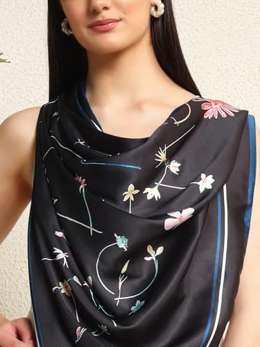 Image of Ravaiyaa - Attitude is everything Women Silk Digital Print Large Square Scarf Breathable Lightweight Neckerchief Printed Headscarf 40 inch x 40 inch Inch