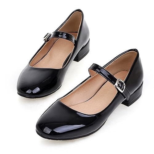 Bellirala Round Toe Ankle Strap Mary Janes Flats Patent Leather Low Heels Pumps School Uniform Dress Shoes2