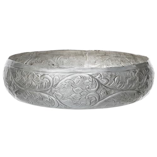 Image of eCraftIndia Floral Designer Silver Metal Urli Bowl for Home Decoration Office Tv Unit Kitchen Showpiece for Good Luck | Urli for Living Room Diwali Gift
