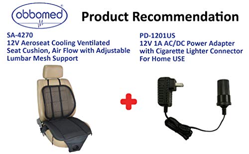 ObboMed SA-4270 12V Cooling Ventilated Breathable Air Flow Car Seat Fan Cushion, with Adjustable Lumbar Mesh Support, Special Fitting for Car, Automobile, Vehicle Long Drive Solution