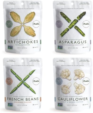 POSHI Marinated Veggie Snack Variety Pack, 4 Veggie Varieties, 12 Pouches
