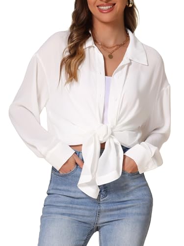 Allegra K Women's Cover Up Shirt Long Sleeve Button Down 2025 Swimwear Beach Coverup