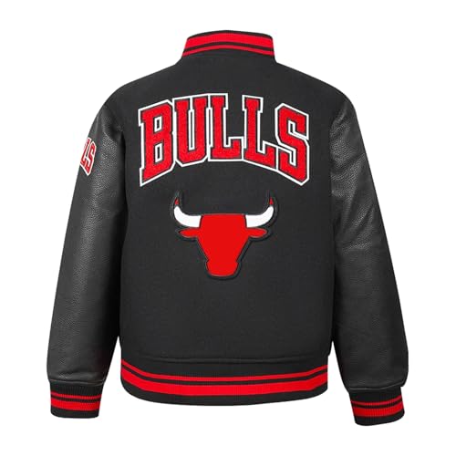 Trifoliate Boys Bulls Jacket Basketball Youth ChiTown Black Varsity Jackets For Kids (7-14)4
