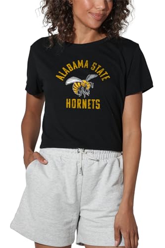 Alabama State University Official Hornets Logo Women's Crop Top T-Shirt, Black, X-Large