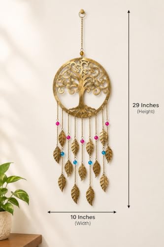Image of DULI Metal Windchime Wall Hanging, Feng Shui, Wall Art, Wall Decor, PositiveVibes, Rustic Wall Hangings, Wall Art, Diwali Decor, Home Decor, Positive Vibes (Metal-TreeLeafHanging)