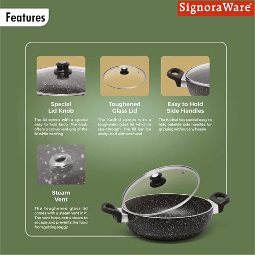 Image of Signoraware Perfecto 6 Coating Non Stick Kadhai 28cm | Gas & Induction Compatible | Low-Oil Cooking | Ergonomically Designed | Ideal for Frying, Sauteing or Preparing Rich Curries (2.5 LTR | Steel)