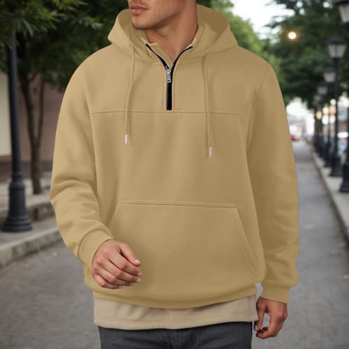 Men's Solid Color Hooded Sweatshirt Warm Fleece Lined Pullover Casual Streetwear Comfortable Winter Fall2