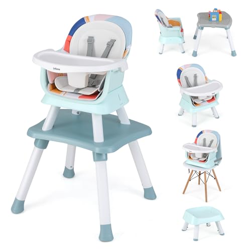 INFANS 8 in 1 Baby High Chair, Convertible Highchair for Babies and Toddlers, Infant Dining Booster Seat, Building Block Table, Kids Stool Table Chair Set with Removable Tray (8 in 1, Baby Blue)