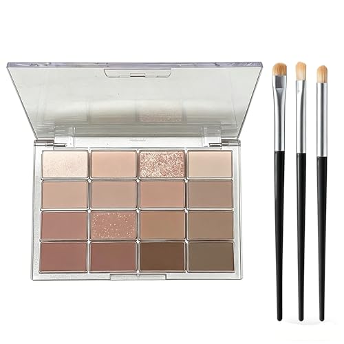 Paleta cieni do powiek, 16 kolorów, brązowa, intensywne pigmenty, matowe i opalizujące wykończenie, długotrwały wodoodporny, zestaw do makijażu smokey eyes z pędzlem