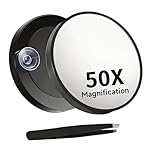 Cosiesnest Round 50X Magnifying Mirror with Suction Cup & Tweezer – Portable Travel Mirror for Makeup, Contact Lens, Skincare & Detailed Grooming