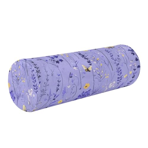GuoChe Almohada para piernas firme y bonita, diseño de mariposas moradas lavanda, funda de almohada decorativa para el cuello, 5.5 x 17 pulgadas, fundas de almohada redondas decorativas para el cuello