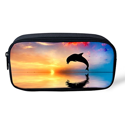 Nopersonality Dolphin Print Pen Pencil Case Stationery Bag School Supplies Travel Cosmetic Pouch for Kids