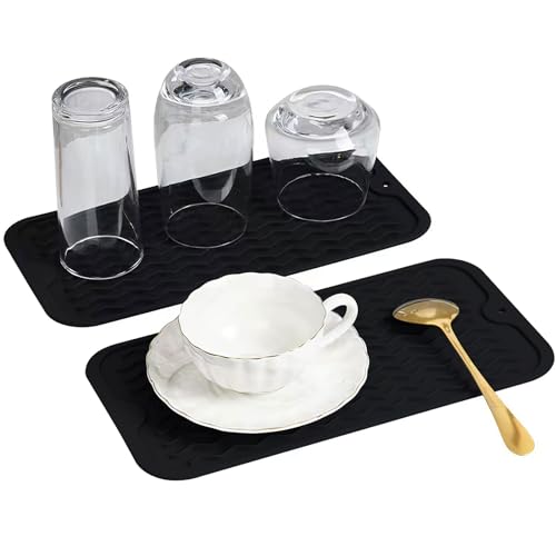 2pcs Drying Mat, Silicone Draining Board Mats, Reusable Dish Drying Mats, Non-Slip Pad Draining Board Mat Cutlery Drip Tray for Kitchen Counter Heat Resistant Kitchen Accessories