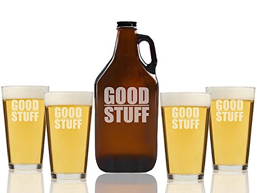 Good Stuff Beer Amber Growler and Pint Glasses (Set of 5)