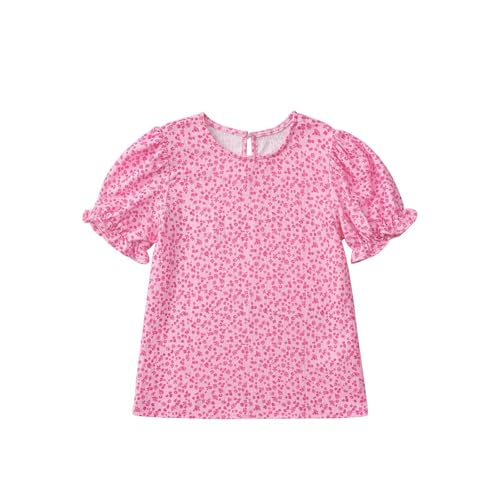 Girls Bohemian Shirts Puff Short Sleeve Cute T-Shirts Ruffle Boho Floral Crewneck Tee Causal Preppy Tunic Tops2