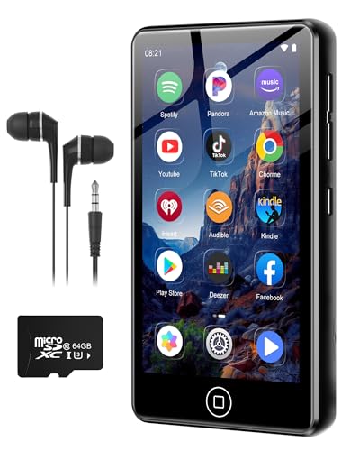 AGXOV 80GB Reproductor MP3 con Bluetooth y Wi-Fi, 4,02 Pulgadas Pantalla Táctil MP4 Player, Reproductor de Música Android con Spotify, Amazon Music, Deezer, Radio FM, Lector de E-Books (Negro)