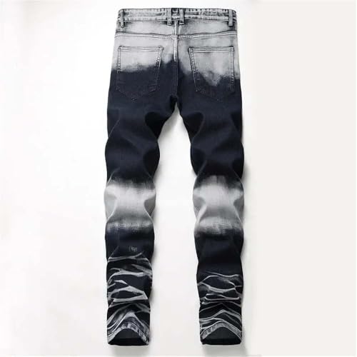 Hndudnff Men's Zippered Ripped Jeans Slim Fit Casual High Street Motorcycle Straight Denim Pants3