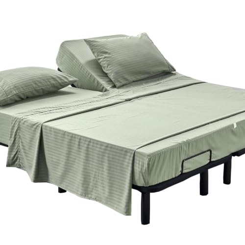 Kingnex Striped Split Top Cal King Sheets Sets for Adjustable Bed Sage