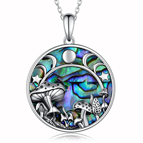 Collier champignon lune en argent sterling 925, pendentif pour femme