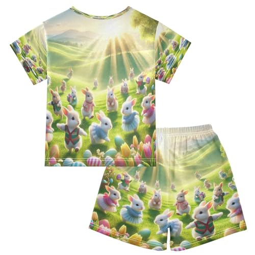 Rabbit Group Easter Pajama Set Short Sleeve Sleepwear Soft Pajamas Shorts Sets Cotton PJS 5Y2