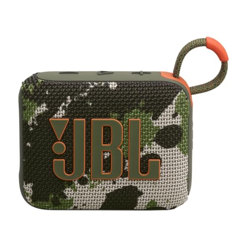JBL GO 4, Enceinte Bluetooth ultra-portable, son JBL Pro, basses percutantes, 7 heures d'autonomie, fonction Playtime Boost, résistante à l'eau et à la poussière IP67, motif camouflage