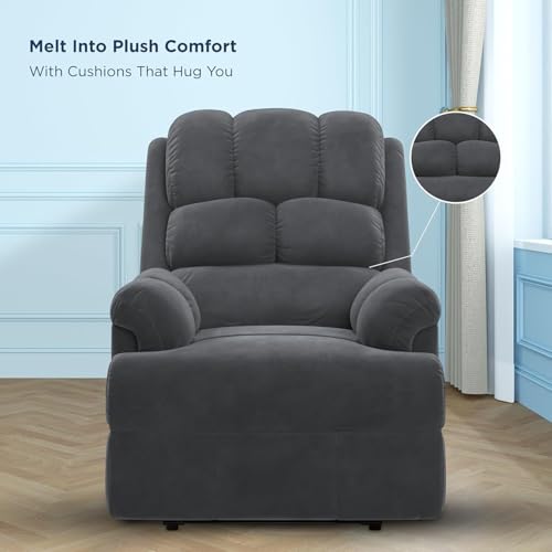 Image of Comfortable Single Seater Fabric Recliner Sofa Chair with Manual Push Back Mechanism & Extra Cushioning for Living Room, Color: Manu Grey