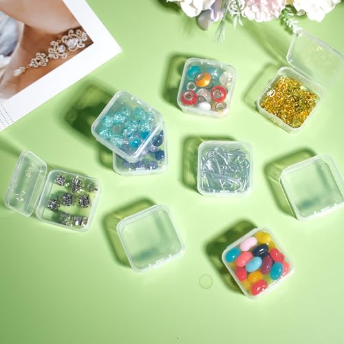 Image of 120 Pcs 3 x 3 x 1 Inch Plastic Bead Storage Container with Hinged Lids, Clear Small Items Organizer Box for Jewelry, DIY Craft, Hardware, Game Pieces