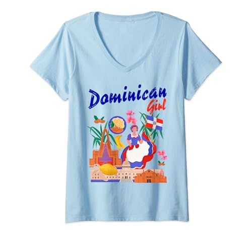 Womens Dominican Girl Idea For Women & Republica Dominicana Flag V-Neck T-Shirt