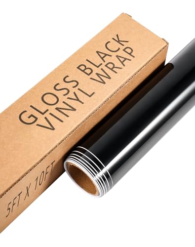 Image of Gloss Black Car Vinyl Wrap Roll for Cars, 10ft x 5ft Vinyl Wrap Film for Cars Body Protection, Scratch Resistance with Air Release Technology (Gloss Black)