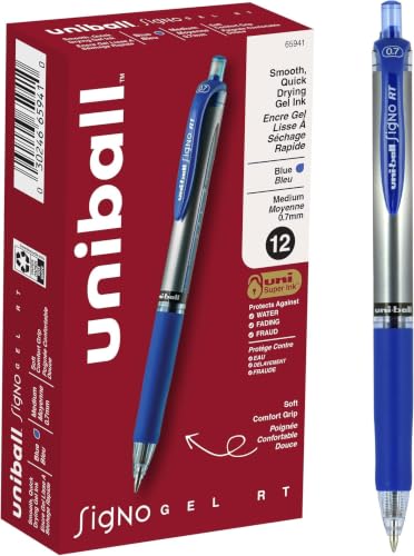 Image of uniball Signo Gel Pen, Retractable, Medium 0.7 Mm, Blue Ink, Blue /metallic Accents Barrel, Dozen (Pack of 144)