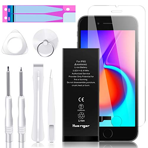 Battery for iPhone 6 (Upgraded), iPhone 6 Replacement Battery Kit，HUA RIGOR 2200mah Ultra High Capacity Replacement 0 Cycle Battery, with Professional Replacement Tool Kits and Screen Protector