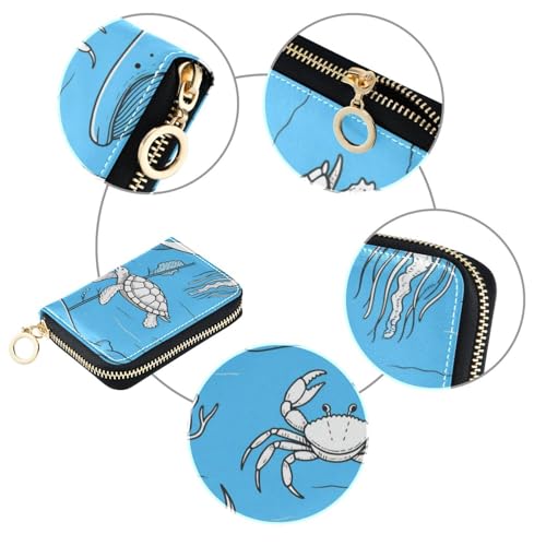 Black Blue Underwater Animal Whale Jellyfish leather credit card holder wallet With 2 cash slot RFID Blocking men card holder with zipper3