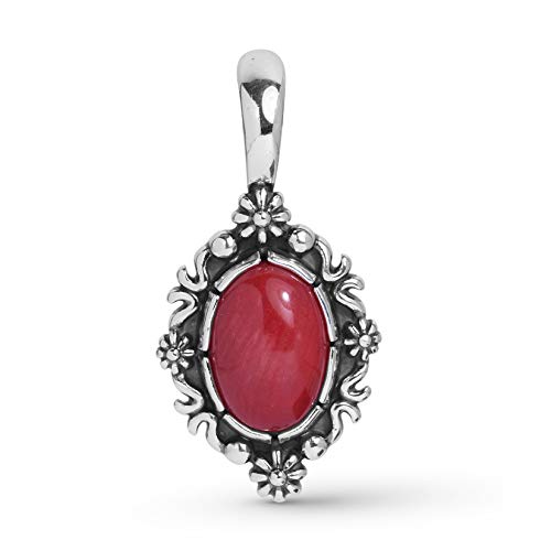 American West Sterling Silver Red Coral Gemstone Oval Floral Pendant Enhancer