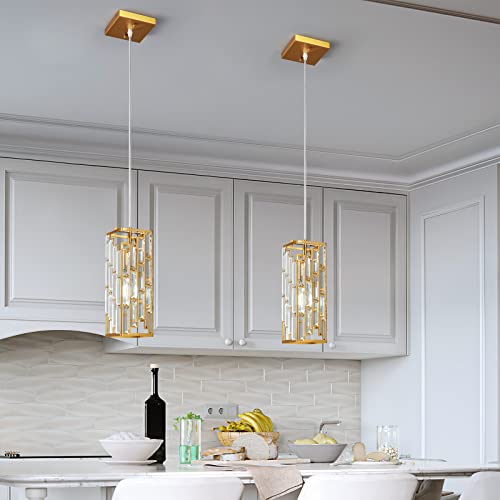 Image of Gold Pendant Lighting Modern Pendant Light, Mini Crystal Chandeliers,Adjustable Pendant Light Fixture for Kitchen Island Dinning Room Bedroom (1 Pack)