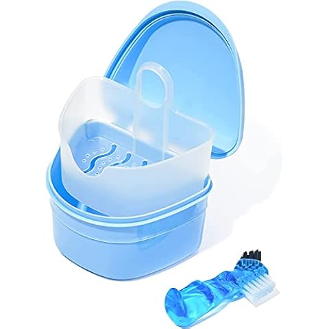Y-Kelin Denture Retainer Cleaner Kit, Denture Cleaning Case with Denture Brush (Blue) Cover